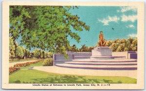 Postcard - Lincoln Statue at Entrance to Lincoln Park - Jersey City, New Jersey