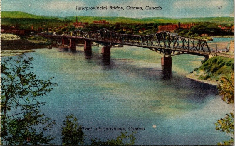 VINTAGE POSTCARD THE INTERPROVINCIAL BRIDGE AT OTTAWA CANADA c. 1940s