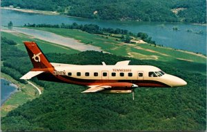 Postcard Tennessee Airways 19 Passenger Bandeirante Prop-Jet In Flight