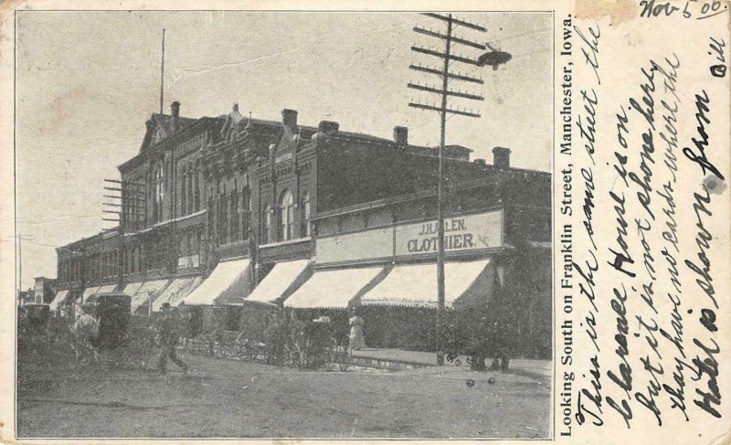 Looking South, Franklin Street Scene MANCHESTER, IA 1906 Iowa Vintage Postcard