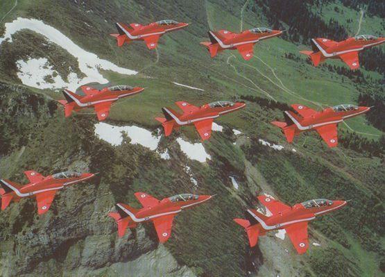 Diamond Nine Red Arrows Flying Over Switzerland Postcard