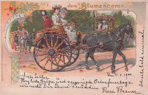 Lithographie Blumencorso Geschmuckte Kutschen German Transport Old Postcard