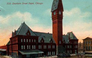 VINTAGE POSTCARD DEARBORN STREET RAILWAY DEPOT AT CHICAGO c. 1920 (Some Creases)