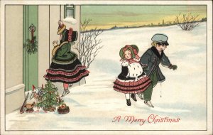 Christmas Cute Kids Children Toy Gun Horse Jester Clown Doll Vintage Postcard