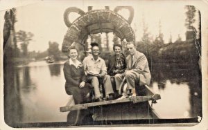 MEXICO CITY~COUPLES BOAT RIDE XOCHIMILCO-MARIA SPELLED~1930s REAL PHOTO POSTCARD