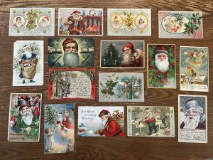 Antique Christmas Postcard Lot Santa Claus Blue Purple Green Robes