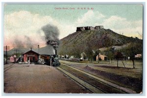 c1950's Castle Rock Colorado Depot Train Station Railway Smokestacks CO Postcard