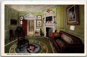 VINTAGE POSTCARD WEST PARLOR MT. VERNON, VIRGINIA 1921 STAMP SUPERB CONDITION