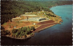 Fort Know Penobscot River Aerial View Bucksport Maine Chrome Cancel WOB Postcard