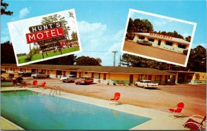 Postcard NC Rocky Mount Hunt's Motel & Restaurant Pool Classic Cars 1960s S76