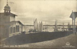 Lysekil Utsikt fran Societetsbuset Boats Harbor c1910 Real Photo Postcard