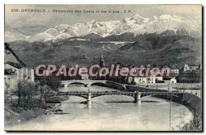 Old Postcard Grenoble Panorama Of Docks And The Alps