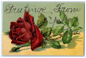 c1910's Greetings From Yukon Oklahoma OK Embossed Flowers Vintage Postcard