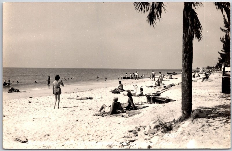 Sun Bathing Beach In Florida Scenic View RPPC Real Photo Postcard