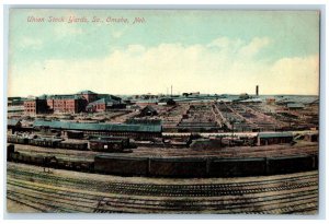 c1910 Union Stock Yards Exterior Railroad Train Station Omaha Nebraska Postcard 