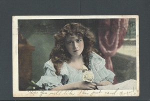 Post Card 1906 Young Woman With Flower