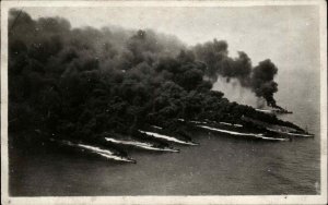 US Naval Ship Fleet Laying Smoke Screen c1910 Unidentified Real Photo Postcard