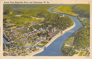 Charleston West Virginia 1940s Postcard Aerial View Kanawha River