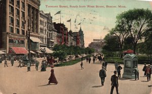 Vintage Postcard 1912 Tremont Street South From West Street Boston Massachusetts