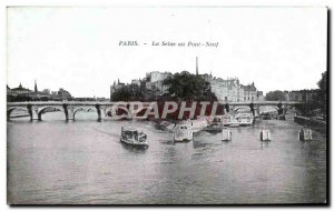 Old Postcard Paris Seine at Pont Neuf