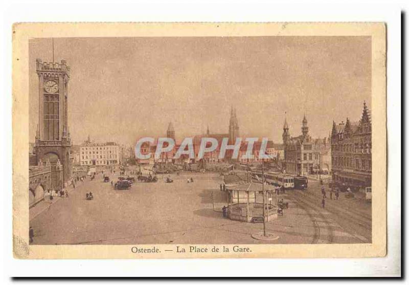 Oostende Old Postcard The station square