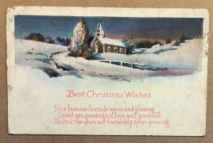 VINTAGE .01  POSTCARD - 1923 USED - BEST CHRISTMAS WISHES