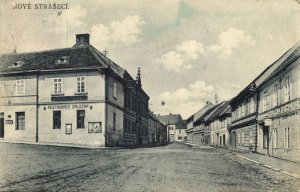 czech, NOVÉ STRAŠECÍ, Street Scene, Restaurant Záložna (1910s) Postcard