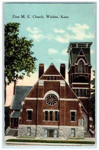 1916 First M.E. Church Exterior Building Wichita Kansas Vintage Antique Postcard