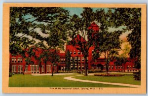 c1940's View Of Industrial School Building Road Trees Lansing Michigan Postcard