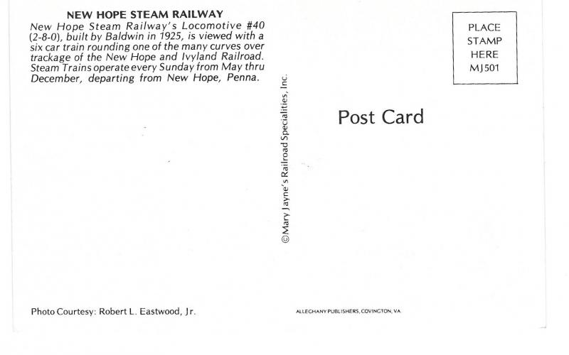 New Hope Steam Railway Locomotive 40 Six Car Train RR