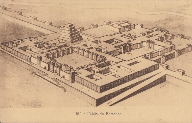 Iraq escavations at oriental Korsabad SARGON II PALACE plan early postcard