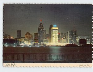 Postcard Night Skyline, Detroit, Michigan