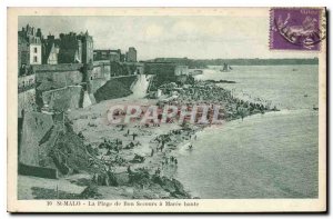 Old Postcard Saint Malo La Plage Bon Secours high Maree
