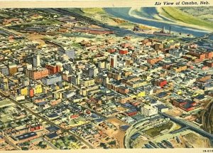 c. 1940s Aerial View Omaha Nebraska Curteich Postcard vintage