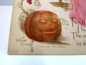 Halloween Postcard Kathryn Elliott Hand Tinted Gibson Mirror JOL Candle 1911 