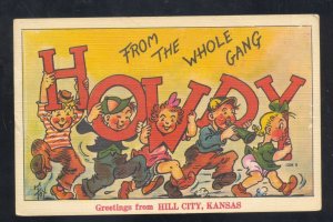GREETINGS FROM HILL CITY KANSAS HOWDY CHILDTEN VINTAGE POSTCARD
