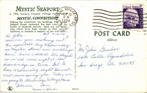 Mystic Seaport Connecticut CT Waterfont Dockside Postcard WOB Cancel PM Note VTG 