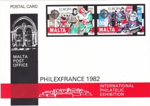 Malta Post Office 1982 PostCard, PHILEXFRANCE 1982 Int. Philatelic Exhibition