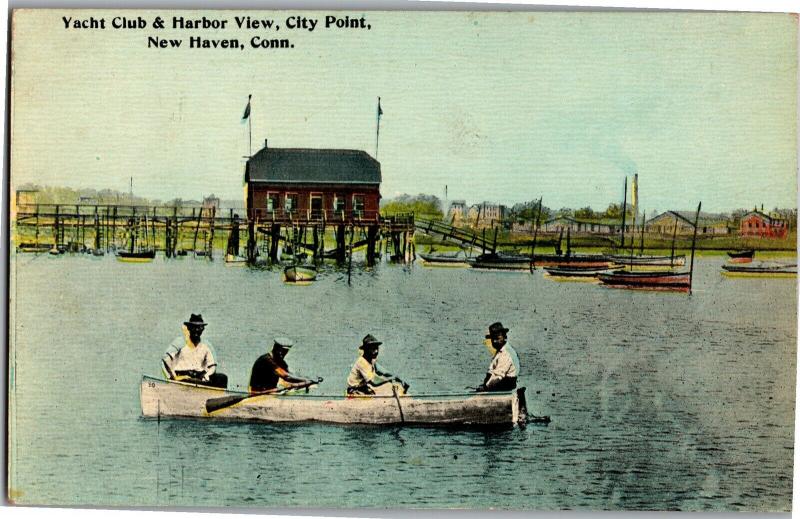 Yacht Club & Harbor View, City Point, New Haven CT Vintage Postcard Q12