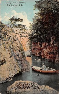 J33/ Put-In-Bay Ohio Postcard c1910 Rocky Pass Gibralter Island Boat Man 140