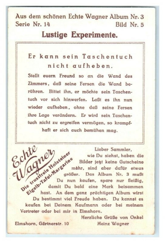 Pick Up the Hankerchief, Funny Experiments Echte Wagner German Trade Card *VT31S