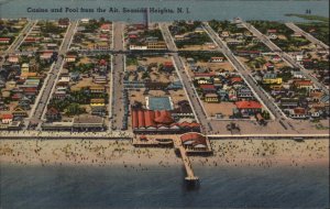 Seaside Heights New Jersey NJ Casino and Pool from Air Linen Vintage Postcard