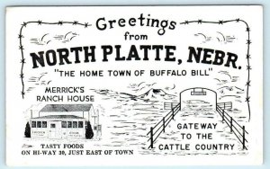 NORTH PLATTE NE ~ Advertising MERRICKS RANCH HOUSE Lincoln Highway 1950 Postcard