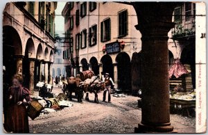 1909 Lugano Via Pessina Switzerland Street View Food Stolls Posted Postcard