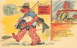 Postcard 1940s Ray Walters Fish Seafood Shop Comic Humor Teich C-203 23-4006