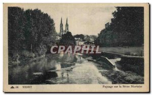 Old Postcard Niort landscape on the Sevre Niortaise