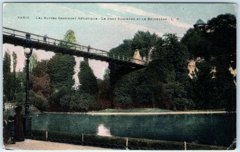 c1910s Paris France Les Buttes Chaumont Postcard Suspension Belvédère Bridge A40