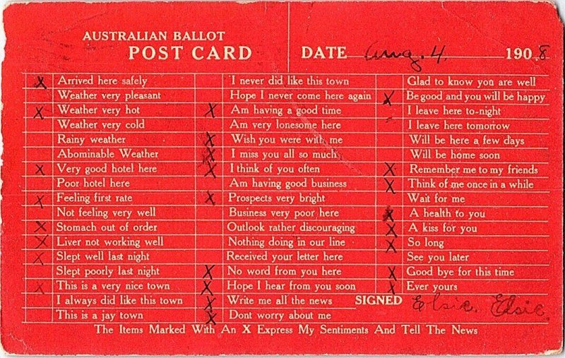 Australian Ballot Post Card Vintage Postcard Standard View Card 