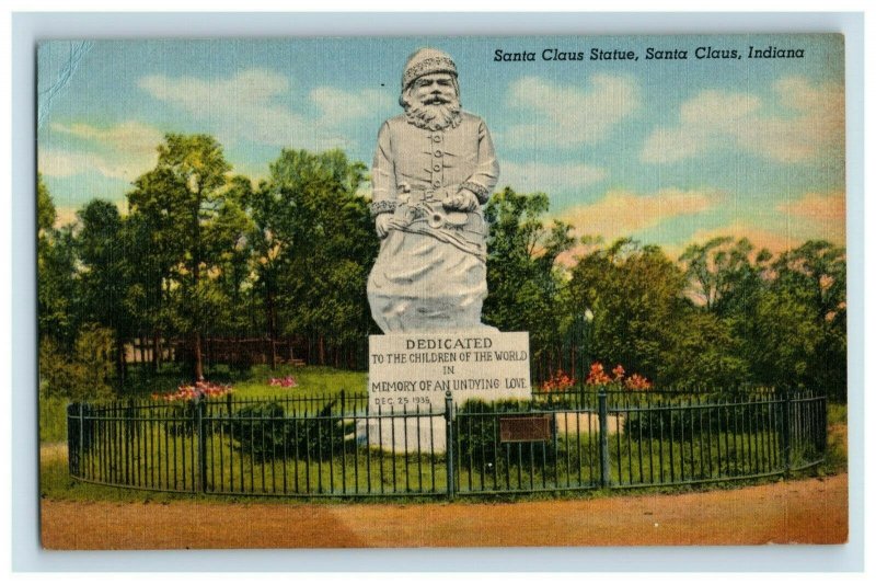 Vintage Santa Clause Statue, Santa Claus, Indiana Postcard F78 