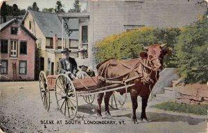 South Londonderry Vermont Ox Cart Street Scene Vintage Postcard AA74723